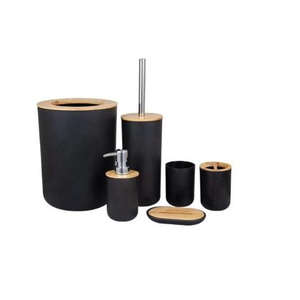 Kit De Banheiro 6 Peças Design Moderno Plástico C/ Bambu Lixeira Saboneteira Suporte Escova de Dentes - INOVA FERRAGENS Imagem de Kit De Banheiro 6 Peças Design Moderno Plástico C/ Bambu Lixeira Saboneteira Suporte Escova de Dentes