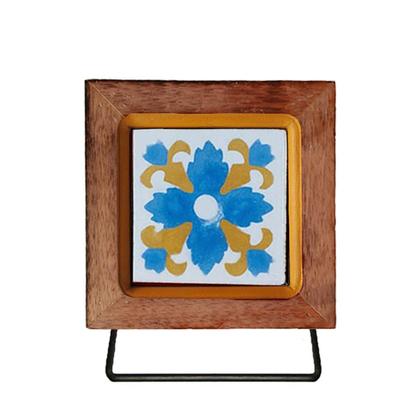 Imagem de Kit de Banheiro Artesanal com Ladrilho Hidráulico 3 Peças em Madeira Maciça e Ferro