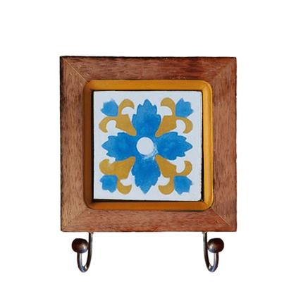 Imagem de Kit de Banheiro Artesanal com Ladrilho Hidráulico 3 Peças em Madeira Maciça e Ferro