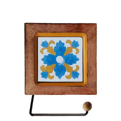 Imagem de Kit de Banheiro Artesanal com Ladrilho Hidráulico 3 Peças em Madeira Maciça e Ferro