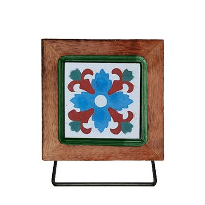 Imagem de Kit de Banheiro Artesanal com Ladrilho Hidráulico 3 Peças em Madeira Maciça e Ferro