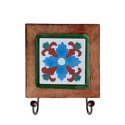 Imagem de Kit de Banheiro Artesanal com Ladrilho Hidráulico 3 Peças em Madeira Maciça e Ferro