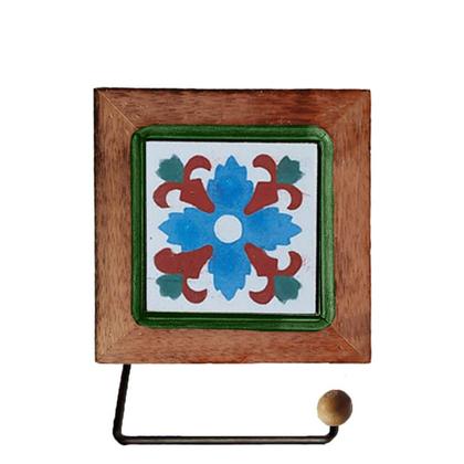 Imagem de Kit de Banheiro Artesanal com Ladrilho Hidráulico 3 Peças em Madeira Maciça e Ferro