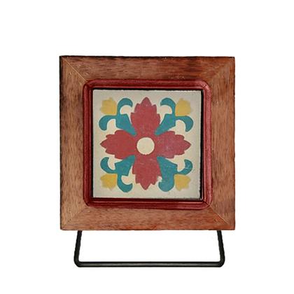 Imagem de Kit de Banheiro Artesanal com Ladrilho Hidráulico 3 Peças em Madeira Maciça e Ferro