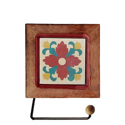 Imagem de Kit de Banheiro Artesanal com Ladrilho Hidráulico 3 Peças em Madeira Maciça e Ferro