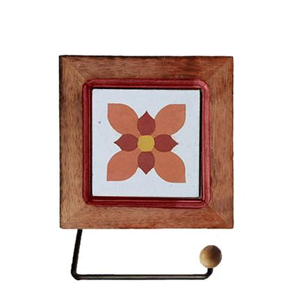 Imagem de Kit de Banheiro Artesanal com Ladrilho Hidráulico 3 Peças em Madeira Maciça e Ferro