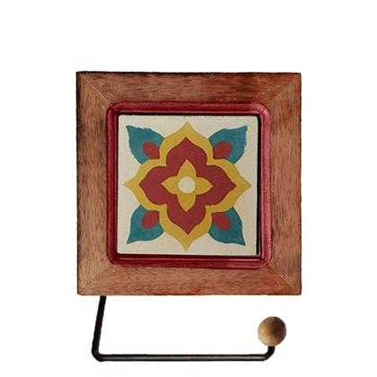 Imagem de Kit de Banheiro Artesanal com Ladrilho Hidráulico 3 Peças em Madeira Maciça e Ferro