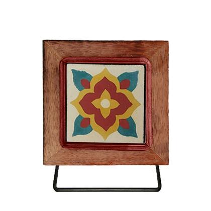 Imagem de Kit de Banheiro Artesanal com Ladrilho Hidráulico 3 Peças em Madeira Maciça e Ferro