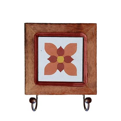 Imagem de Kit de Banheiro Artesanal com Ladrilho Hidráulico 3 Peças em Madeira Maciça e Ferro