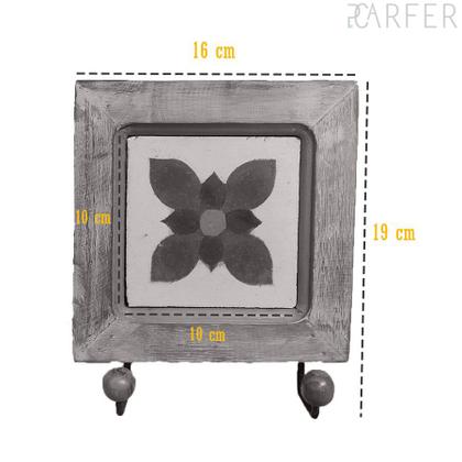 Imagem de Kit de Banheiro Artesanal com Ladrilho Hidráulico 3 Peças em Madeira Maciça e Ferro