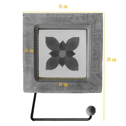 Imagem de Kit de Banheiro Artesanal com Ladrilho Hidráulico 3 Peças em Madeira Maciça e Ferro