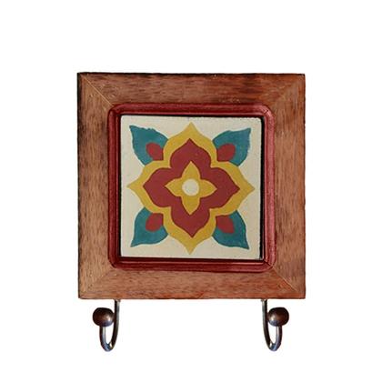 Imagem de Kit de Banheiro Artesanal com Ladrilho Hidráulico 3 Peças em Madeira Maciça e Ferro