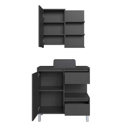 Imagem de Kit de Banheiro Gabinete com Cuba Inclusa Preta e Espelheira