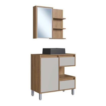 Imagem de Kit de Banheiro Gabinete com Cuba Inclusa Preta e Espelheira