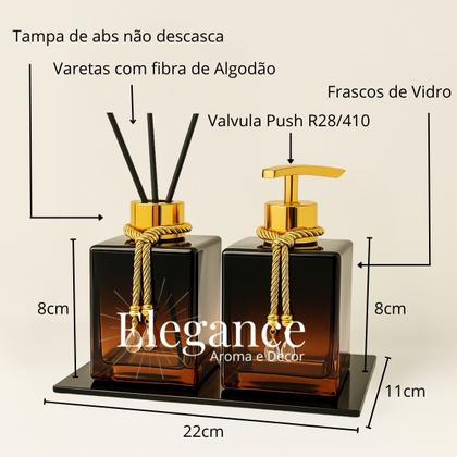 Imagem de Kit De Banheiro Lavabo Luxo Cubo De Vidro Difusor + Sabonete + Bandeja