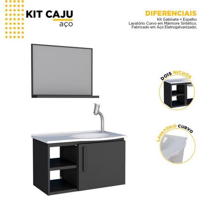 Imagem de Kit de Banheiro Montado em Aço c/ Armário Espelho e Lavatório Preto 60cm Caju Cozimax