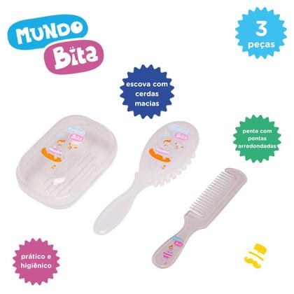Imagem de Kit de Banho Mundo Bita 3 Peças 1 Escova, 1 Pente e 1 Saboneteira