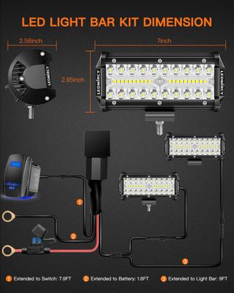 Imagem de Kit de barra de luz LED LEDMIRCY de 7 polegadas com fiação de interruptor basculante