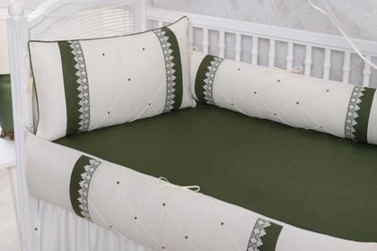 Imagem de kit de berço americano palha com verde com 9 peças feito em tecido de algodão