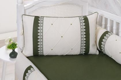 Imagem de kit de berço americano palha com verde com 9 peças feito em tecido de algodão