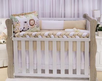 Imagem de Kit De Berço Americano Para Menino e Menina Floresta Sublimado com 10 Peças Trança e Mosquiteiro