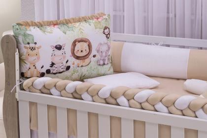 Imagem de Kit De Berço Americano Para Menino e Menina Floresta Sublimado com 10 Peças Trança e Mosquiteiro