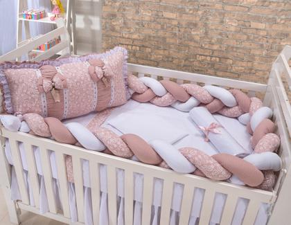 Imagem de Kit  de berço americano trançado com trança inteira de 3 metros 100 algodão menino e menina