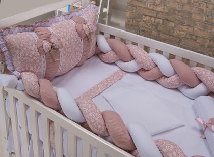 Imagem de Kit  de berço americano trançado com trança inteira de 3 metros 100 algodão menino e menina