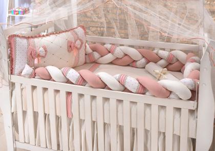 Imagem de Kit  de berço americano trançado com trança inteira de 3 metros 100 algodão menino e menina