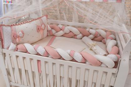 Imagem de Kit  de berço americano trançado com trança inteira de 3 metros 100 algodão menino e menina