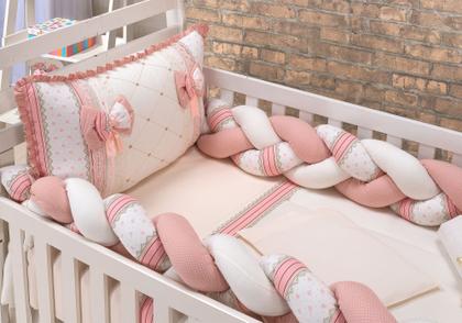 Imagem de Kit  de berço americano trançado com trança inteira de 3 metros 100 algodão menino e menina