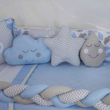 Imagem de Kit de berco masculino e feminino nuvem de amor principe e princesa com 12 pçs com saia e protetor