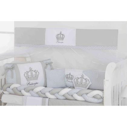 Imagem de Kit de berco masculino e feminino nuvem de amor principe e princesa com 12 pçs com saia e protetor