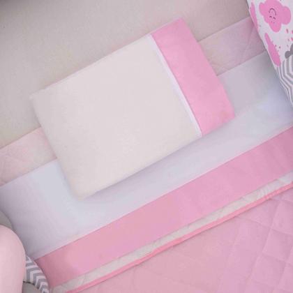 Imagem de Kit de berço quarto de bebe bordado completo doce nuvem com mosquiteiro e saia algodão com 12 pçs
