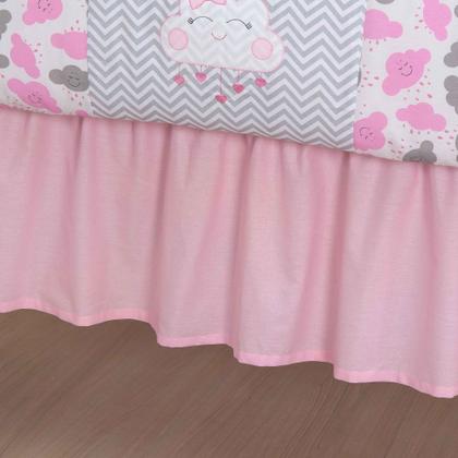 Imagem de Kit de berço quarto de bebe bordado completo doce nuvem com mosquiteiro e saia algodão com 12 pçs