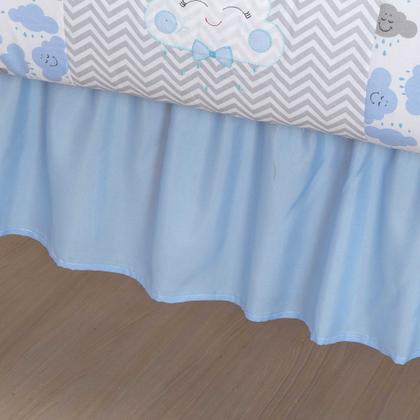 Imagem de Kit de berço quarto de bebe bordado completo doce nuvem com mosquiteiro e saia algodão com 12 pçs