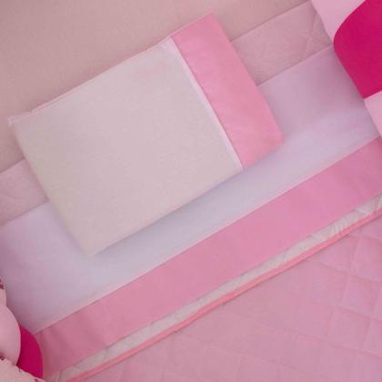 Imagem de Kit de berço quarto de bebe bordado completo doce nuvem com mosquiteiro e saia algodão com 12 pçs