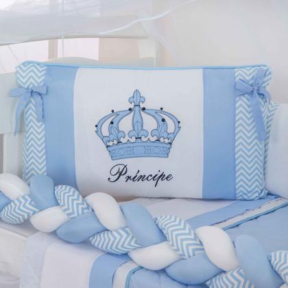 Imagem de Kit de berço quarto de bebe bordado completo doce nuvem com mosquiteiro e saia algodão com 12 pçs