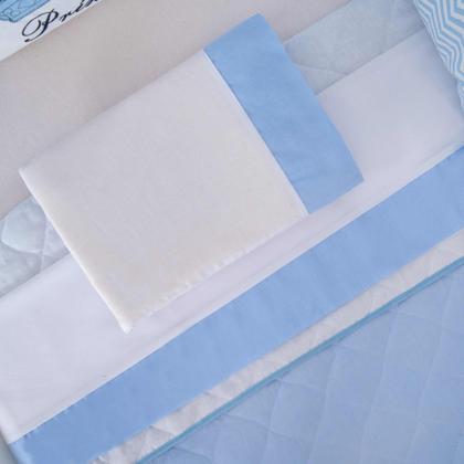 Imagem de Kit de berço quarto de bebe bordado completo doce nuvem com mosquiteiro e saia algodão com 12 pçs