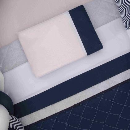 Imagem de Kit de berço quarto de bebe bordado completo doce nuvem com mosquiteiro e saia algodão com 12 pçs