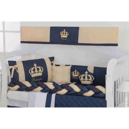 Imagem de Kit de berço quarto de bebe bordado completo doce nuvem com mosquiteiro e saia algodão com 12 pçs