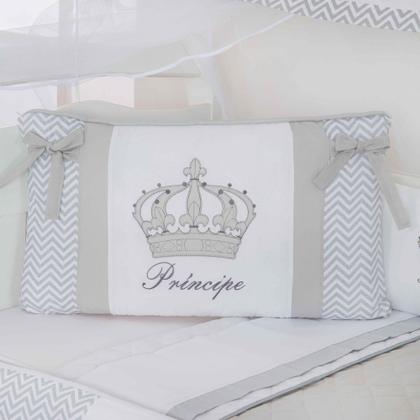 Imagem de Kit de berço quarto de bebe bordado completo doce nuvem com mosquiteiro e saia algodão com 12 pçs