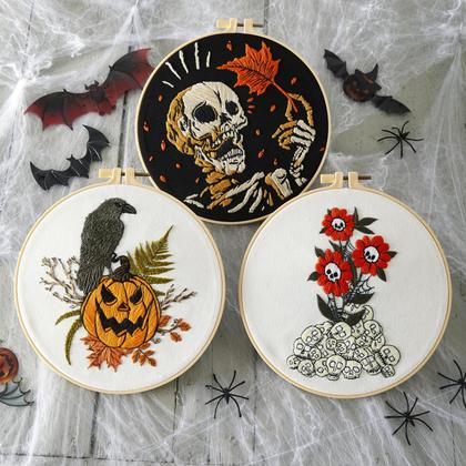 Imagem de Kit de bordado Armindou Halloween, 3 peças, conjunto de argolas de 8"