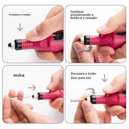 Imagem de Kit de Broca Elétrica Fúcsia para Unhas - Manicure e Pedicure 6 Peças