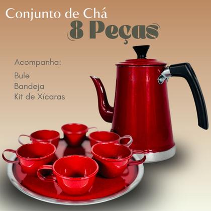 Imagem de Kit de Bule e Xícaras para Chá e Café Alumínio Colorido 8 Peças
