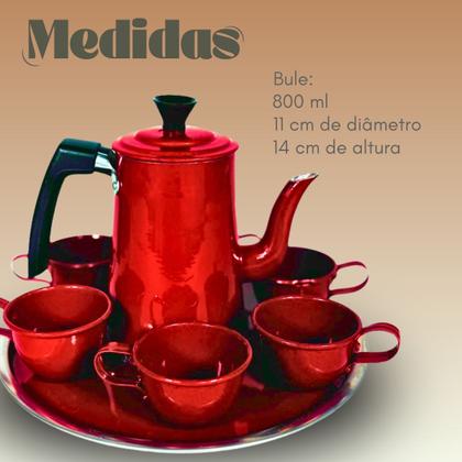 Imagem de Kit de Bule e Xícaras para Chá e Café Alumínio Colorido 8 Peças