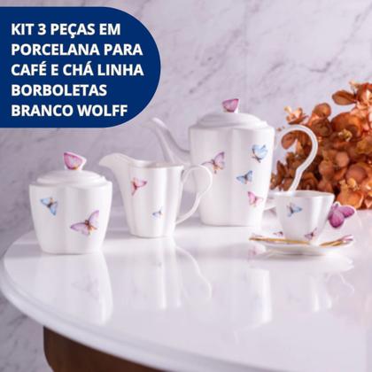 Imagem de KIT de Bules Para Café e Chá em Porcelana Linha Borboleta Wolff Mesa Posta Premium