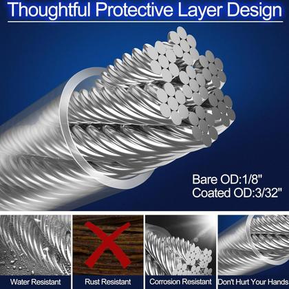 Imagem de Kit de cabos de aço inoxidável phepetroll 1/8 66 pés com esticadores M5