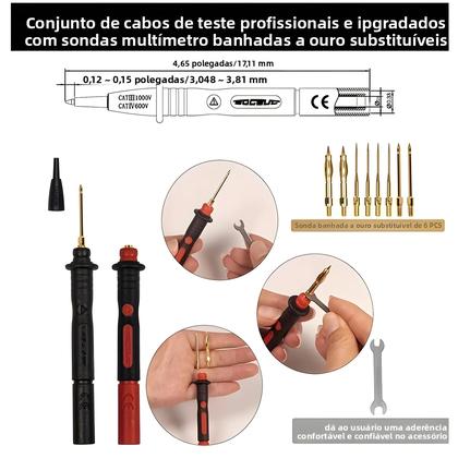 Imagem de Kit De Cabos De Multímetro Banhados a Ouro Profissional, Conjunto De Cabos De Teste Atualizáveis Com