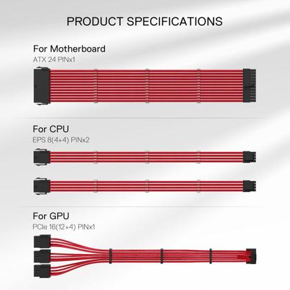 Imagem de Kit de cabos extensor para fonte 4 in 1 redragon colorful vermelho rd-gcp07